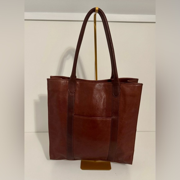 Margot Brown Genuine Leather Tote Shoulder Bag W Bow Travel Stamp Pattern Inside - Picture 3 of 10